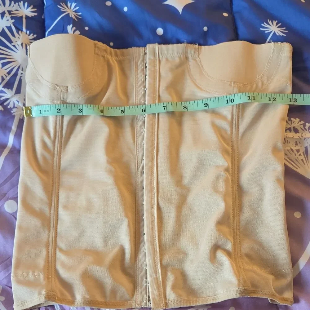Strapless Boned Bustier Beige Hook & Eye Closure Half Cup Opaque Solid Shapewear